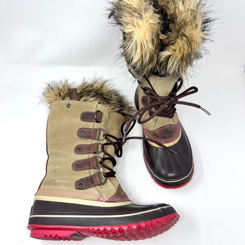 SOREL Joan of Arctic Faux Fur Winter Boots Tan and Pink - Picture 10 of 15